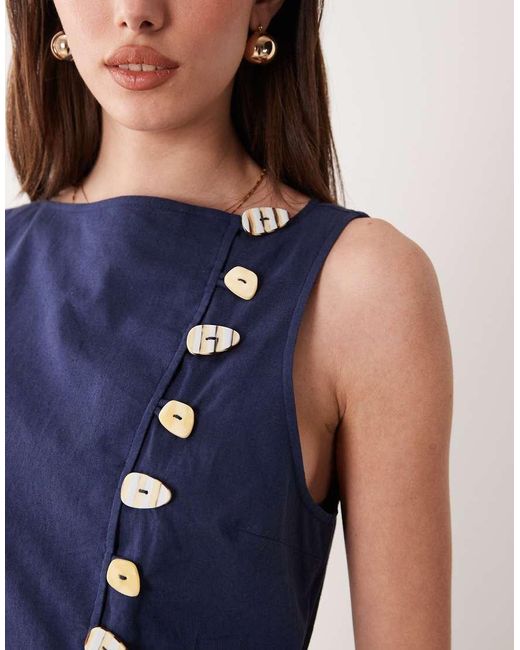 ASOS Blue Linen Look Waistcoat Maxi Dress With Poplin Skirt