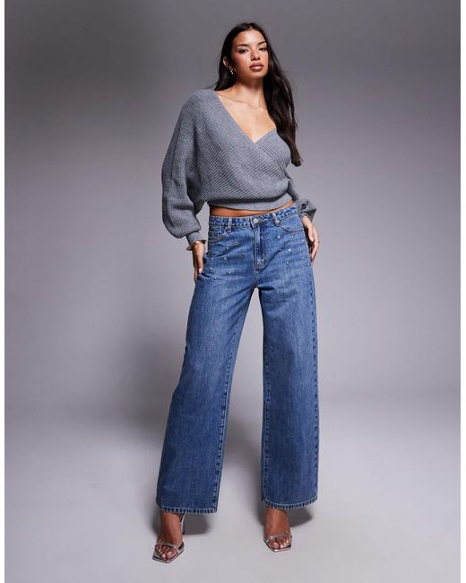 Tiger Mist Blue Elira Studded Eyelet Detail Low-mid Rise Straight Leg Jeans