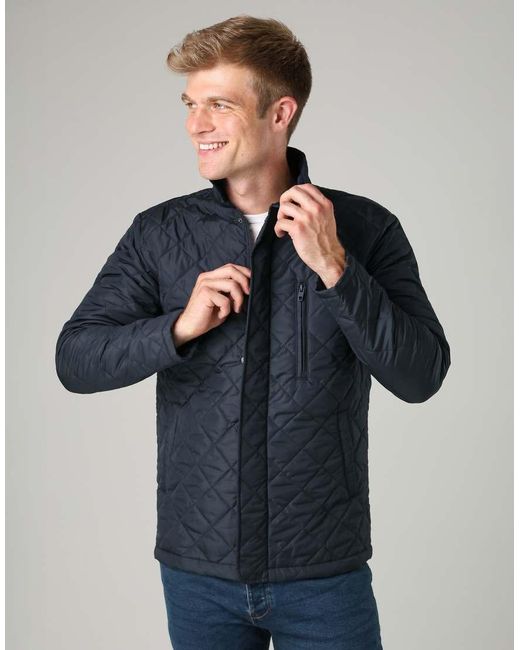 French Connection Blue Funnel Neck Diamond Quilted Jacket for men
