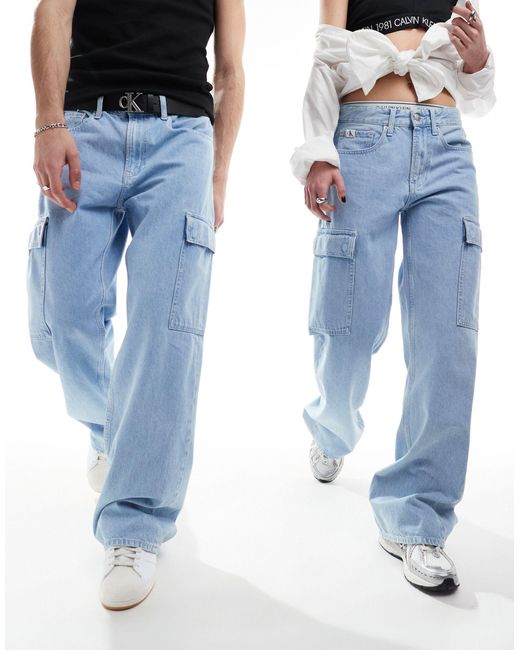 Calvin Klein Blue Unisex 90s Loose Cargo Jeans