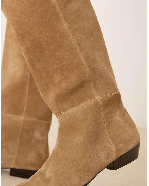 Mango Natural Suede Knee High Flat Boot