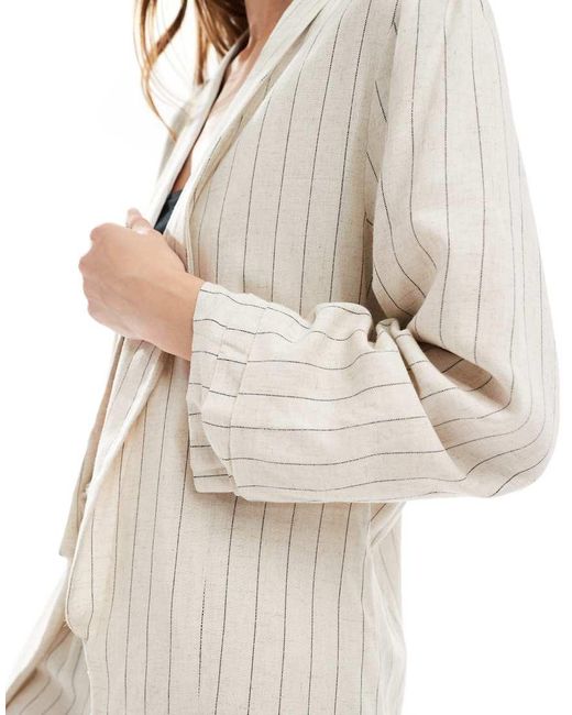 Pieces White Mix & Match Linen Touch Ruched Sleeve Blazer