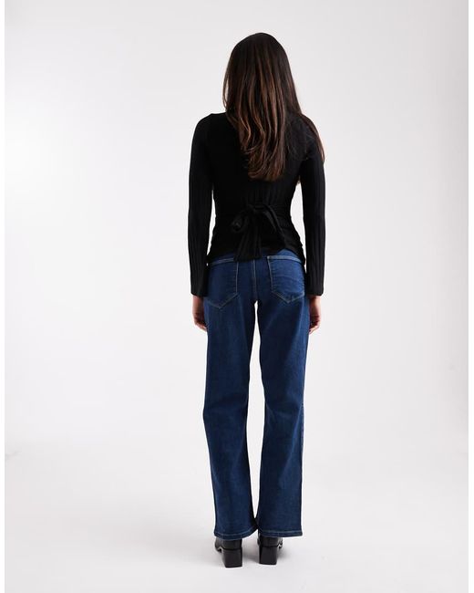 Vero Moda Blue Straight Leg Jeans With Overbump Band