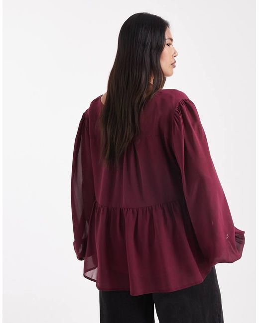 ASOS Purple Asos Design Curve Sheer Yoke Ruched Detail Blouse