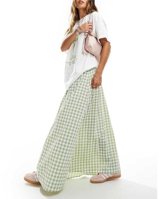Miss Selfridge Green Sage Gingham Maxi Skirt-multi