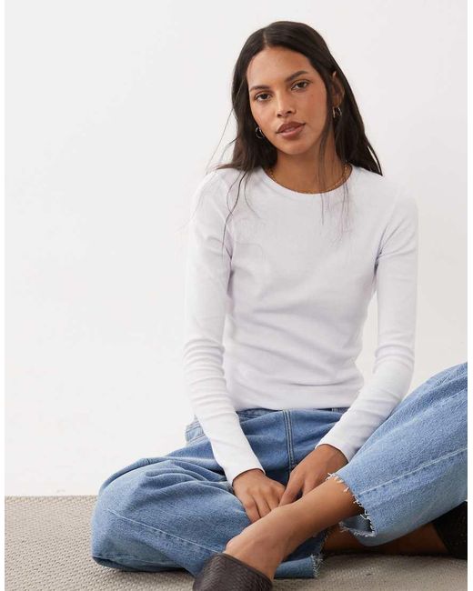 JJ Rebel White Ribbed Long Sleeved Top