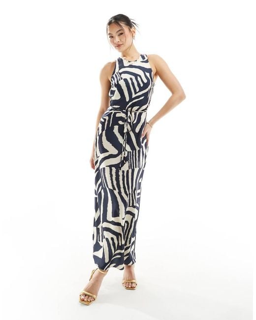 River Island Zebra Print Racer Bias Midi Dress in Blue | Lyst UK