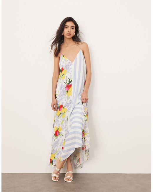 ARRANGE Natural Cami Hanky Hem Midi Dress With Contrast Panel Print