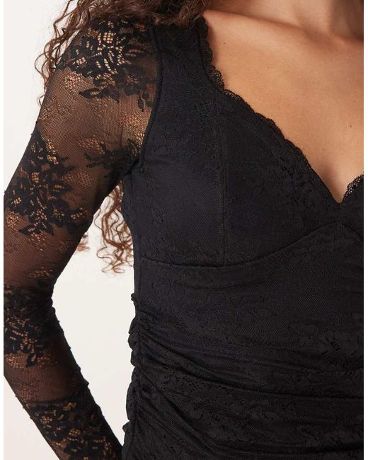 Abercrombie & Fitch Natural Sweetheart Neckline Lace Long Sleeve Top