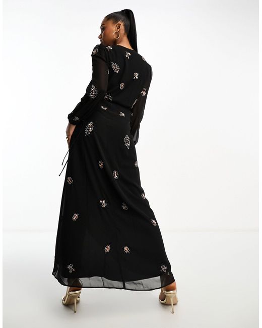 Hope & Ivy Black Wrap Embellished Maxi Dress