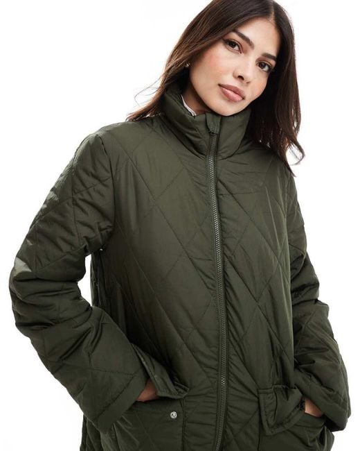 Abrigo Largo Verde Guateado Con Cuello Alto De Pieces de color Blue