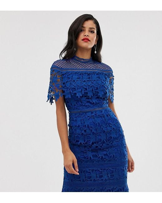 Chi Chi London Lace High Neck Mini Dress In Cobalt in Blue Lyst