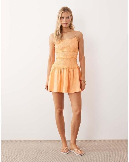 ASOS Orange Crinkle Mini Sundress With Shirred Dropped Waist