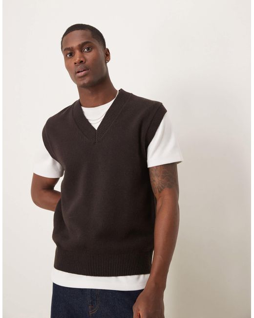 Mango Brown V-Neck Sweater Vest for men
