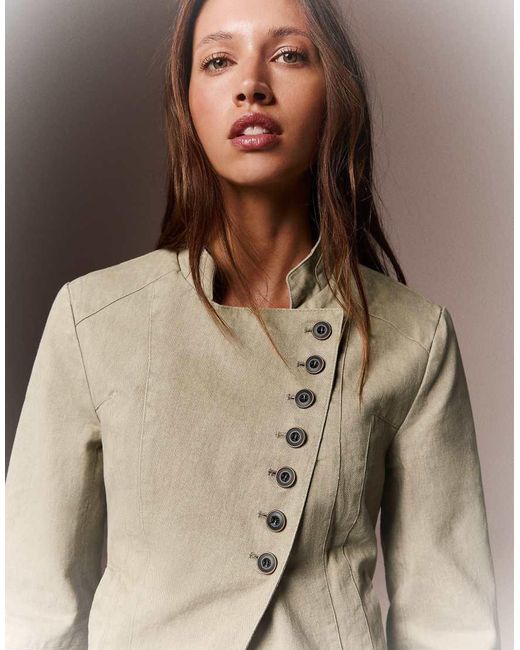 Bershka Brown Double-Breasted Button-Up Blazer