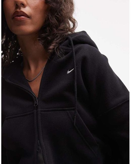 Nike Black Studio Fleece Mid-Weight Zip-Through Oversized Cropped Sweat