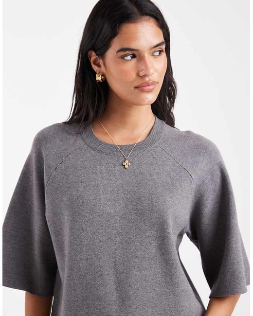Object Gray Structured Short Sleeve Knitted Jumper Co-ord