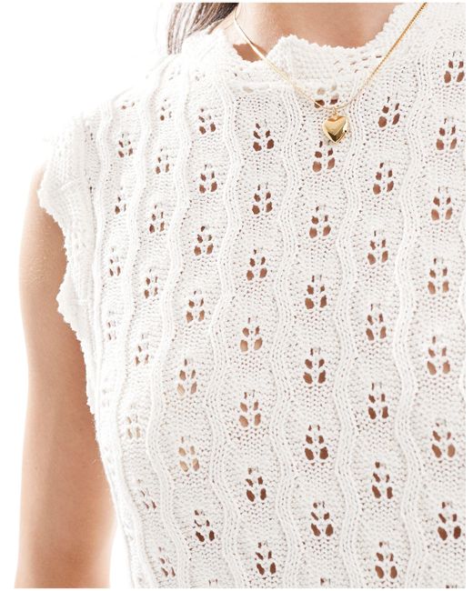 ONLY White Pointelle Knit Tank Top