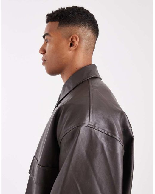ASOS Gray Leather Look Coach Jacket for men