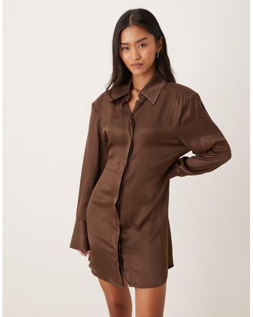 ASOS Natural Shoulder Pad Shirt Mini Dress With Tie Back