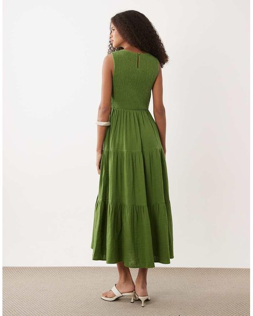 Nobody's Child Green Charlie Shirred Bodice Tiered Midaxi Dress