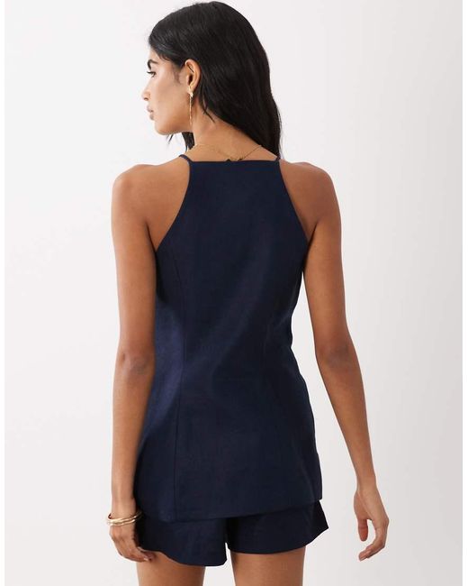 River Island Blue Linen Blend Longline Waistcoat