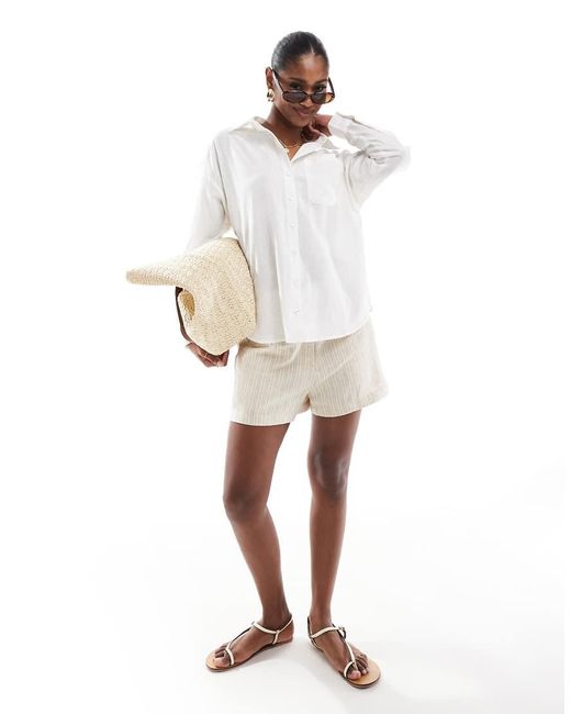 Brave Soul Overhemd Van Linnenmix Met Lange Mouwen in het White