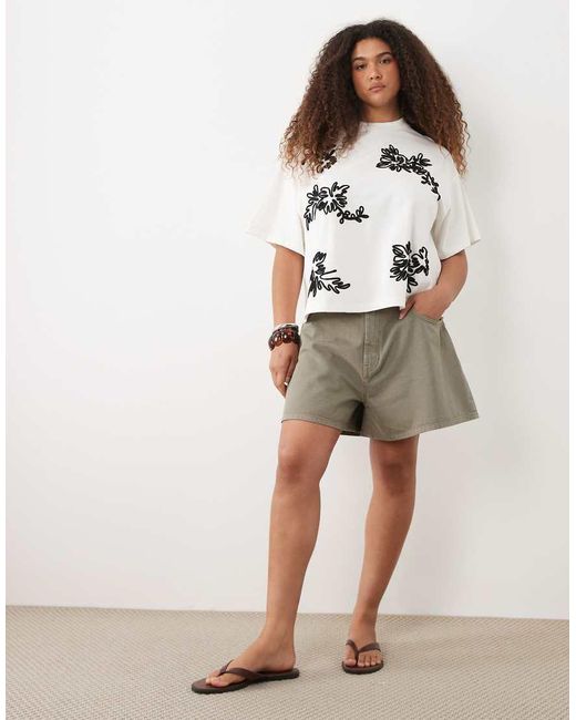 ASOS White Asos Design Curve Boxy T-shirt With Cornelli Floral Detail