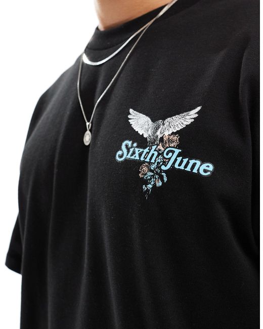 T-shirt avec motif graphique au dos Sixth June pour homme en coloris Black