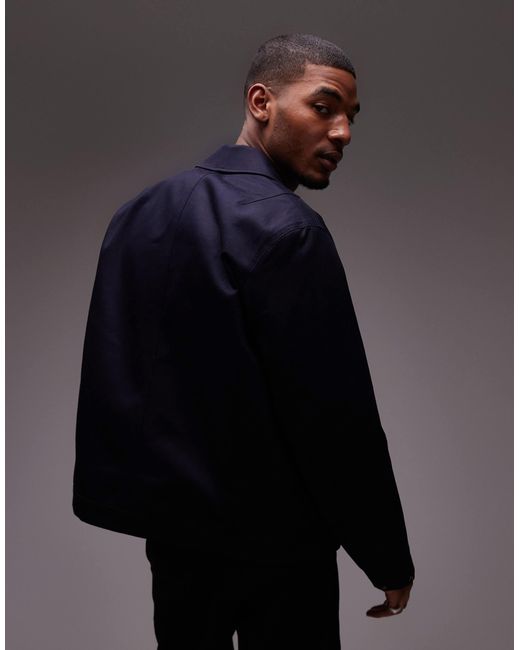 ARKET Blue Zip Front Minimal Workwear Jacket With Collar for men