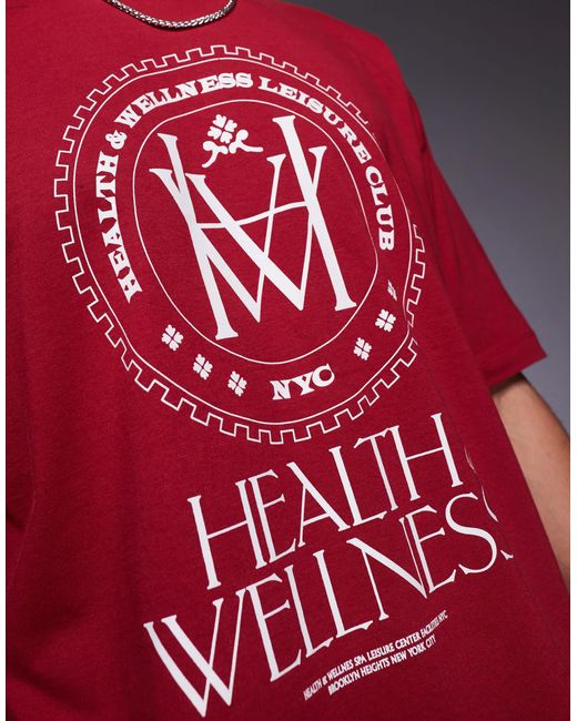 ASOS Red Oversized T-Shirt With Varsity Graphic for men