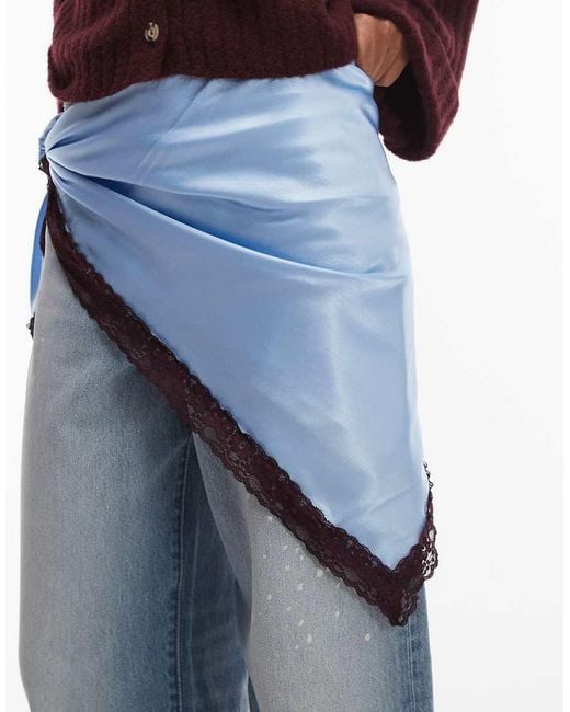 ASOS Blue Satin Lace Trim Scarf