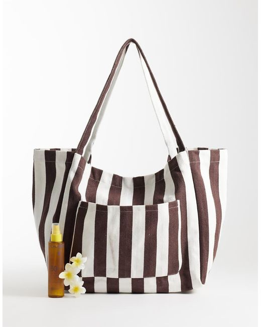 New Look White Stripe Slouchy Tote Bag
