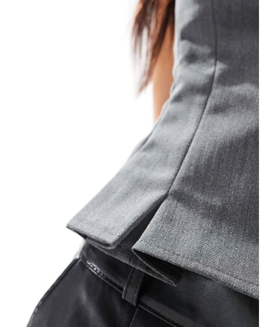 Bershka Gray Straight Neck Tailored Corset Top