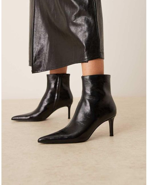 Mango Black Textured Leather Look Pointed Heeled Boot