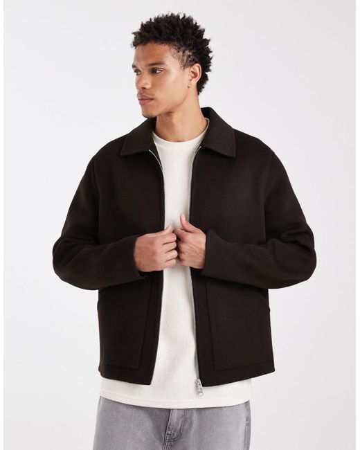 Veste style workwear double épaisseur en laine mélangée - marron foncé ARKET pour homme en coloris Black