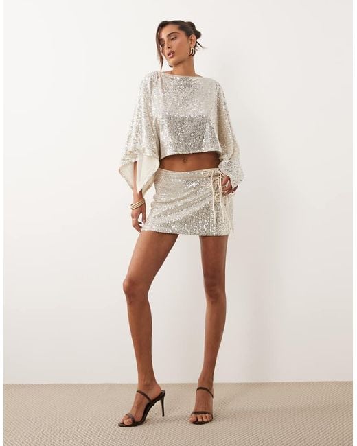 ASOS Natural Sequin Cape Top