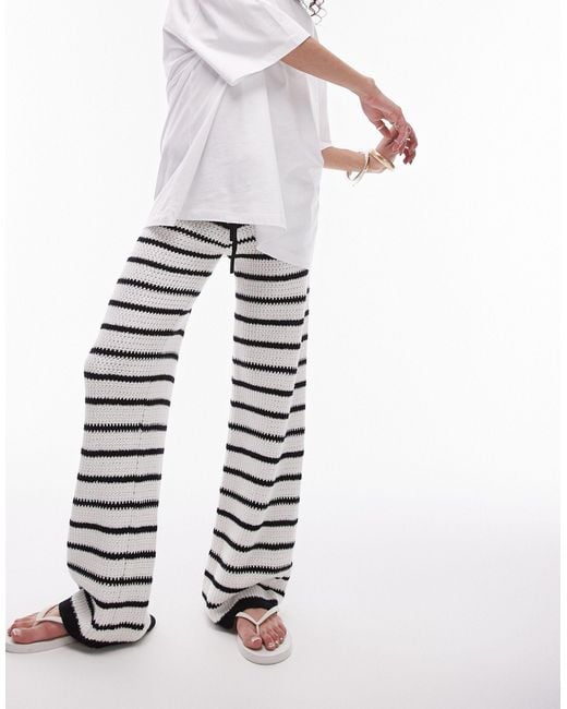 TOPSHOP White Knitted Stripe Trousers