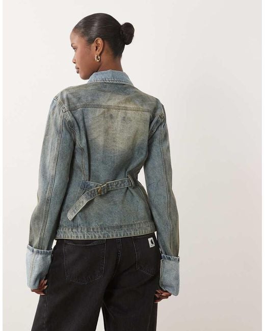 Lioness Gray The Bronx Fitted Wide Cuff Detail Denim Jacket