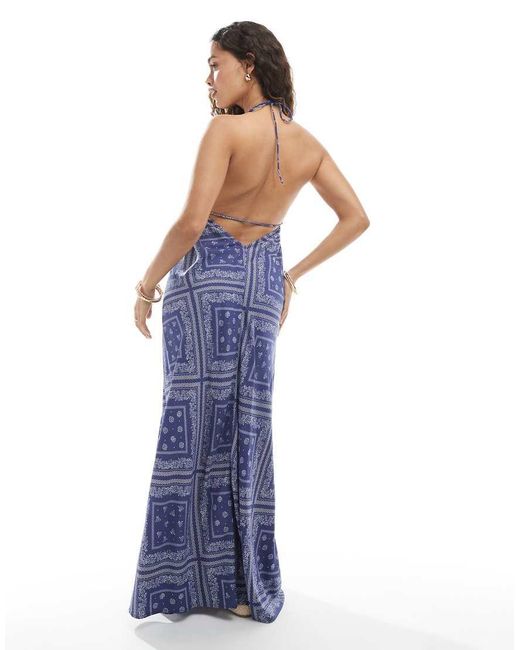 Miss Selfridge Blue Halter Neck Spun Maxi Dress