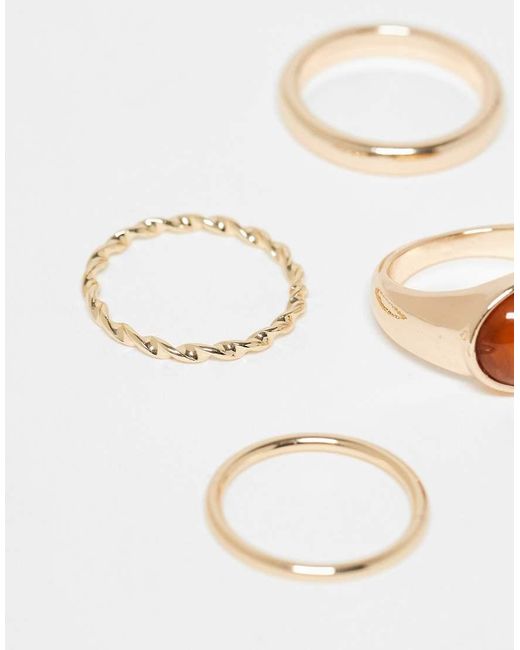 ASOS Set Van 4 Ringen Met Imitatie-Halfedelstenen in het White