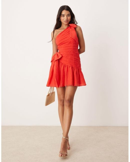 Adara | Red Asymmetric-Neck Maxi Dress With Bow-Detail