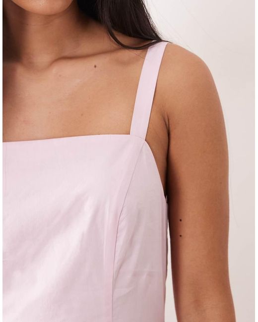 Nobody's Child Pink Brielle Cotton Square Neck Hip Pleat Detail Midaxi Dress