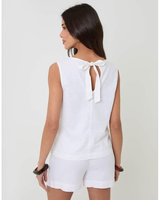 Threadbare White Linen Blend Tie-Back Shell Top