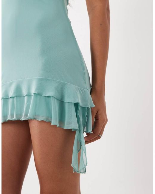 Motel Blue Bovlin Halter Frill Hem Mini Dress
