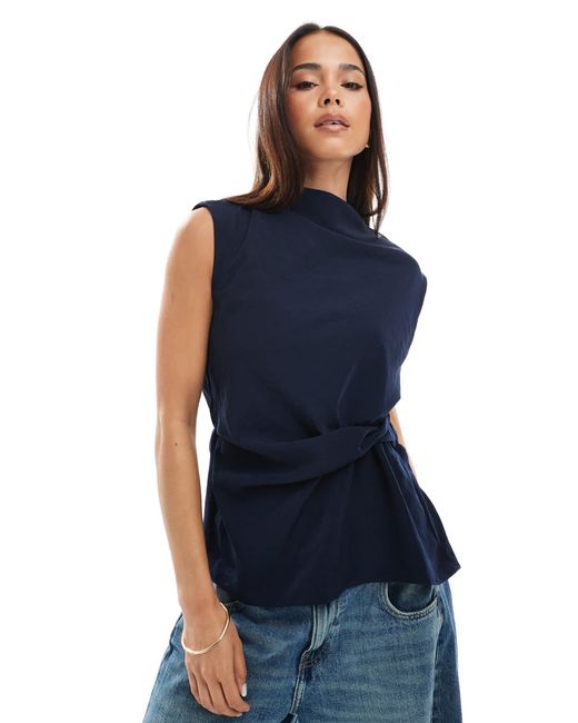 ASOS Blue Cowl Neck Sleeveless Top With Twist Waist Detail