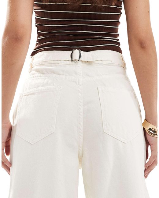 ASOS White High Waisted Wide Leg Jeans With Cinch