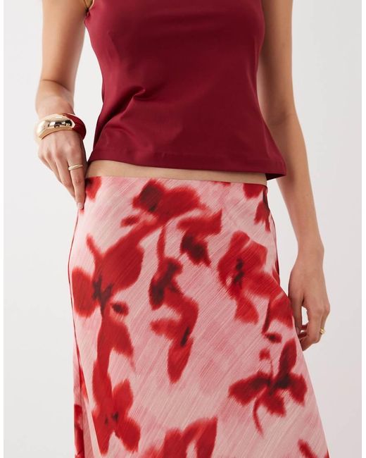 Y.A.S Red Satin Midi Skirt