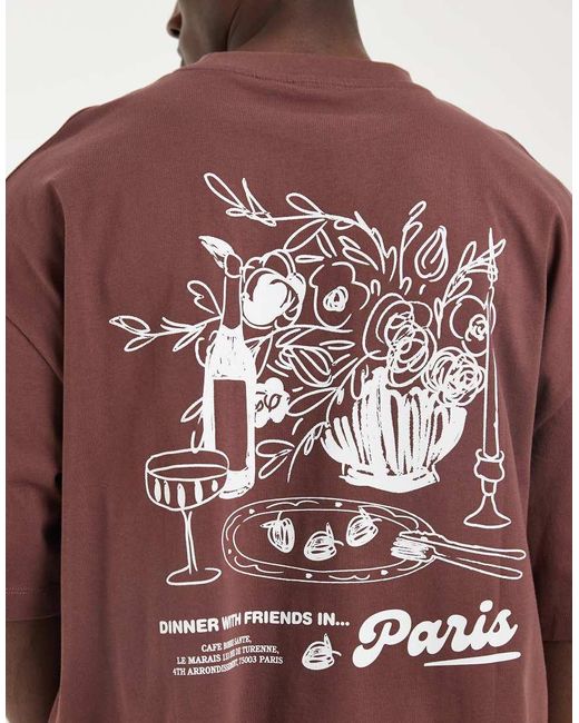 ASOS Brown Boxy Oversized T-shirt With Food And Drink Graphic for men