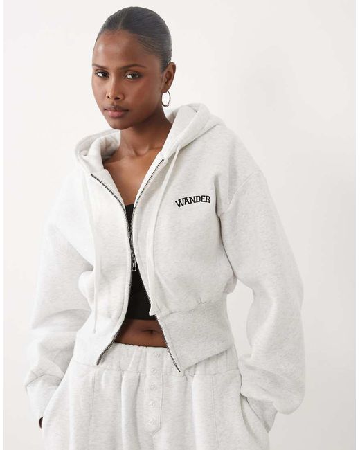 Wanderdoll Gray Sloane Premium Cropped Zip Through Hoodie Co-Ord